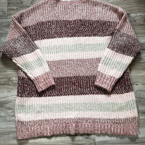 Torrid Women's Beautiful V-Neck Striped Sweater Size 3X Pink, Burgundy, Cream - Picture 2 of 6